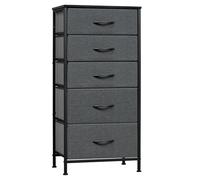 WOLTU Commode, Meuble de Rangement, Chiffonnier avec 5 Tiroirs en Tissu, Armoire, en MDF Cadre en Métal, Chêne Noir + Gris Foncé