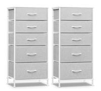 WOLTU Commode, Meuble de Rangement, Lot de 2, Chiffonnier avec 5 Tiroirs en Tissu, Armoire, en MDF Cadre en métal, Gris Tourterelle + Blanc Nuage, SSK004hgws-2