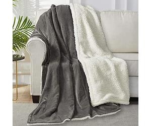 WOLTU Couverture Douillette et Moelleuse en Sherpa 220 x 240 cm Gris