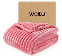 WOLTU Couverture, Plaid Polaire, en Flanelle Côtelée, 125x150 cm, Rose | 350 g/m², Moelleux, Léger, pour Lit, Canapé, Voyage, Utilisation pour Toute Saison