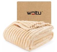 WOLTU Couverture, Plaid Polaire, en Flanelle Côtelée, 150x200 cm, Beige | 350 g/m², Moelleux, Léger, pour Lit, Canapé, Voyage, Utilisation pour Toute Saison