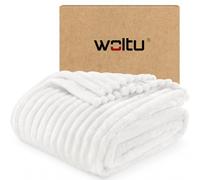 WOLTU Couverture, Plaid Polaire, en Flanelle Côtelée, 150x200 cm, Blanc | 350 g/m², Moelleux, Léger, pour Lit, Canapé, Voyage, Utilisation pour Toute Saison