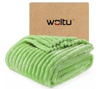 WOLTU Couverture, Plaid Polaire, en Flanelle Côtelée, 150x200 cm, Vert | 350 g/m², Moelleux, Léger, pour Lit, Canapé, Voyage, Utilisation pour Toute Saison