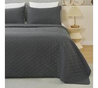 WOLTU Couvre-lit 240x260 cm Gris Foncé de 3 Pièces, Couverture Légère avec 2 Taies d'oreiller de 50x70 cm, Couette Matelassée, Jeté de Canapé Douillet pour Salon Chambre à Coucher