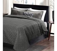WOLTU Couvre lit à Motif géométrique en Microfibre,Couverture de lit Patchwork réversible Douce et agréable pour la Peau,Gris Foncé 220x240cm