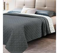 WOLTU Couvre lit à Motif géométrique en Microfibre,Couverture de lit Patchwork réversible Douce et agréable pour la Peau,Gris Foncé+Crème 220x240cm