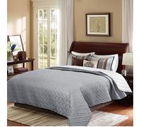 WOLTU Couvre lit à Motif géométrique en Microfibre,Couverture de lit Patchwork réversible Douce et agréable pour la Peau,Gris Foncé+Gris Clair 170x210cm