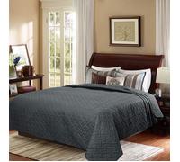 WOLTU Couvre lit à Motif géométrique en Microfibre,Couverture de lit Patchwork réversible Douce et agréable pour la Peau,Gris Foncé 220x240cm