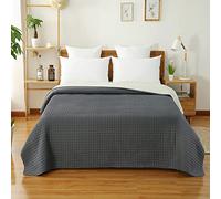 WOLTU Couvre-lit rembourré et matelassé Couverture de lit Flannel Double réversible Patchwork 170x210cm,Gris-Crème