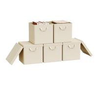 WOLTU Cubes de Rangement Pliables Lot de 5, Boîtes en Tissu avec Couvercle, Poignée et Cadre en Métal, Crème, 30x30x29cm