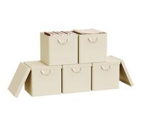 WOLTU Cubes de Rangement Pliables Lot de 5, Boîtes en Tissu avec Couvercle, Poignée et Cadre en Métal, Crème, 33x33x31,5cm