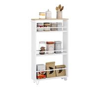 WOLTU Desserte à roulettes, Chariot de Rangement à 3 Niveaux, Desserte Cuisine, Chariot de Service, Étagère roulettes, avec Poignée et Freins, 47x80x13 cm, Chêne Clair + Blanc