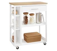 WOLTU Desserte à roulettes, Étagère à 3 Niveaux avec Plan de Travail, Chêne Clair+Blanc W0ITT2035