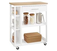 WOLTU Desserte à roulettes, Îlot de Cuisine, Chariot de Rangement avec Plan de Travail, Tiroir et Étagères Ouvertes, pour Salle à Manger/Salle de Bain, 73x38x88cm, Effet de Bambou + Blanc, RW051eiw