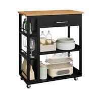 WOLTU Desserte à roulettes, Îlot de Cuisine, Chariot de Rangement avec Plan de Travail, Tiroir et Étagères Ouvertes, pour Salle à Manger/Salle de Bain, 73x38x88cm, Effet de Bambou + Noir, RW051sz