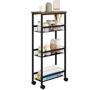 WOLTU Desserte de Cuisine, avec 1 Plateau et 3 Paniers, Roulettes avec Freins, en Métal+MDF, Marron Vintage W0ITT3067