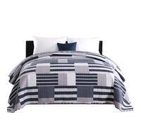WOLTU Dessus de lit Patchwork Couvre-Lit matelassé Jeté de lit pour lit double, 170x210cm, Patchwork Stripes+Karo