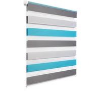 WOLTU Double Store Enrouleur, Directement sans perçage, Réglage de rideau latéral, translucide, Blanc+Gris+Turquoise