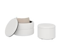 WOLTU Ensemble de 2 Tabourets de Rangement Pliables 3 en 1, Emboîtables avec Couvercle Amovible, en Velours, Blanc