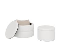 WOLTU Ensemble de 2 Tabourets de Rangement Pliables 3 en 1, Repose-Pieds Ronds Empilables et Emboîtables avec Couvercle Amovible, pour Chambre, Salon, Entrée, en Velours, Blanc