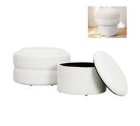 WOLTU Ensemble de 2 Tabourets de Rangement Pliables, Emboîtables | Repose-pieds Ronds Empilables avec Couvercle Amovible, pour Chambre, Salon, Entrée, en Velours, Blanc