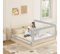WOLTU Ensemble de barrières de lit pour Enfant 200 cm x2 et 180 cm x1, Rails Anti-Chute avec Double Verrouillage, Cadre en métal léger et Tissu Respirant, Gris Clair