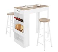 WOLTU Ensemble Table de Bar avec Tabourets, Table à Manger 100 x 50 x 100 cm avec 2 Chaises 30 x 30 x 71 cm, pour Cuisine, avec 1 Tiroir et 3 Compartiments Ouverts, Blanc+chêne Clair