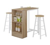 WOLTU Ensemble Table de Bar avec Tabourets, Table à Manger 91 x 49 x 91 cm avec 2 Chaises 30 x 30 x 71 cm, pour Cuisine, Style Industriel, Chêne Clair+Blanc