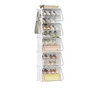 WOLTU Étagère à chaussures, meuble à chaussures avec 10 compartiments, peu encombrant, avec crochets, rangement en plastique pour chaussures, pour couloir, chambre, entrée, rangement pour 20 paires de