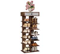 WOLTU Étagère à Chaussures à 12 Niveaux avec Tiroir, Finition Effet Bois Vintage, Porte-Chaussures Vertical en Bois d’Ingénierie, 49,5 × 118 × 30 cm