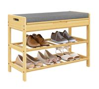 WOLTU - étagère à chaussures à 2 niveaux, armoire à chaussures en bambou avec banc, organisateur de siège rembourré rabattable pour couloir, balcon, entrée, chambre à coucher, salon bamboo and gray