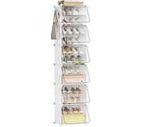 WOLTU Étagère à chaussures avec 12 compartiments, peu encombrante, avec crochets, rangement à chaussures en plastique, pour couloir, chambre à coucher, entrée, rangement de chaussures pour 24 paires