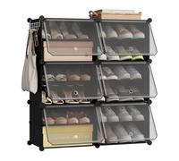 WOLTU Étagère à chaussures avec 6 compartiments, gain de place, avec crochets, étagère à chaussures en plastique, pour couloir, chambre à coucher, entrée, rangement à chaussures pour 24 paires de