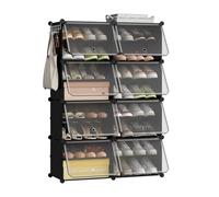 WOLTU Étagère à chaussures avec 8 compartiments, gain de place, avec crochets, étagère à chaussures en plastique, pour couloir, chambre à coucher, entrée, rangement à chaussures pour 32 paires de