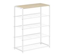 WOLTU Étagère à Chaussures, Étagère pour Chaussures avec 4 Étages en Treillis et Cadre Métallique pour Entrée, Couloir, Salon, 63x30x83cm, Chêne Clair+Blanc