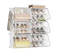 WOLTU Étagère à chaussures, meuble à chaussures avec 6 compartiments, peu encombrant, avec crochets, étagère à chaussures en plastique, pour couloir, chambre, entrée, rangement de chaussures pour 24