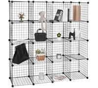 WOLTU Étagère Cube en Grille étagère Conception DIY pour Rangement Armoire de penderie métallique Noir 16 Compartiments