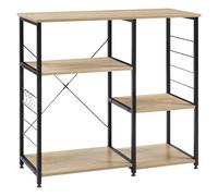 WOLTU Étagère Cuisine avec 5 Étagères de Rangement, Support Micro-Ondes avec 4 Crochets, Cadre en Métal, Bois d'Ingénierie, 90x40x83,5cm, Noir + Chêne Clair