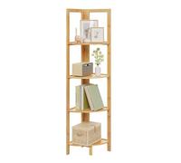 WOLTU Étagère d'angle Pliable à 4 Niveaux en Bambou Naturel, Étagère de Rangement Multifonctionnelle avec Échelles, pour Salle de Bain/Cuisine/Salon, 27x27x120 cm
