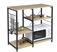 WOLTU Étagère de Cuisine Étagère de Micro-Ondes en métal et Bois avec 5 Tablettes 90 x 40 x 83,5 cm, Noir + Chêne Clair