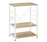 WOLTU Étagère de Cuisine Étagère de Micro-Ondes en métal et Bois,Environ 60 x 40 x 82 cm,Blanc + chêne Clair