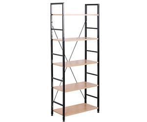 WOLTU Étagère de Rangement 5 Niveaux, Étagère en Échelle, en Panneaux en Bois Composé en Chêne Clair et en Métal Noir, RGB9308hei