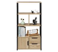 WOLTU Étagère de Rangement avec Compartiments Ouverts, Armoire et Tiroirs, Meuble de Rangement pour Salon, Cuisine, Bureau, en MDF et Métal et 58x24x120cm, Chêne Clair, RGB09hei