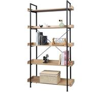 WOLTU Étagère Échelle, Étagère de Rangement à 5 Niveaux, avec Compartiments Ouverts, Cadre en Métal et Bois d'Ingénerie, pour Salon/Chambre/Bureau, 91x25,5x173cm, Chêne Clair