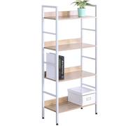 WOLTU Étagère de Rangement en acier et en bois avec 4 tablettes,Blanc+chêne clair, 60x27,5x126cm
