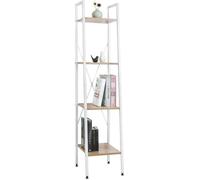 WOLTU Étagère de Rangement en acier et en bois avec 4 tablettes, Étagère royonnage,34x35x148cm, Blanc+chêne clair