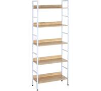 WOLTU Étagère de rangement en acier et en bois avec 5 tablettes 60x27,5x160cm environ,moderne,Blanc+chêne clair