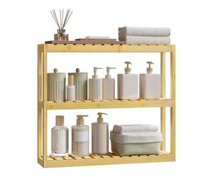 WOLTU Étagère de Rangement en Bambou à 3 Niveaux, Étagère Murale avec Rayon Réglable, Montage Suspendu ou Debout, Salle de Bain, Cuisine, 60x15x54cm
