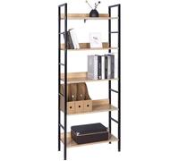 WOLTU Étagère de rangement en bois et cadre en acier, 5 tablettes, 60x27.5x160cm, Noir+chêne clair