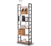 WOLTU Étagère de Rangement en bois et métal, Étagère de cuisine,Étagère de métallique,60x28x180cm environ, Noir+chêne clair